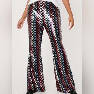 NWT Nasty Gal Plus Sequin Checkerboard Flare Pants